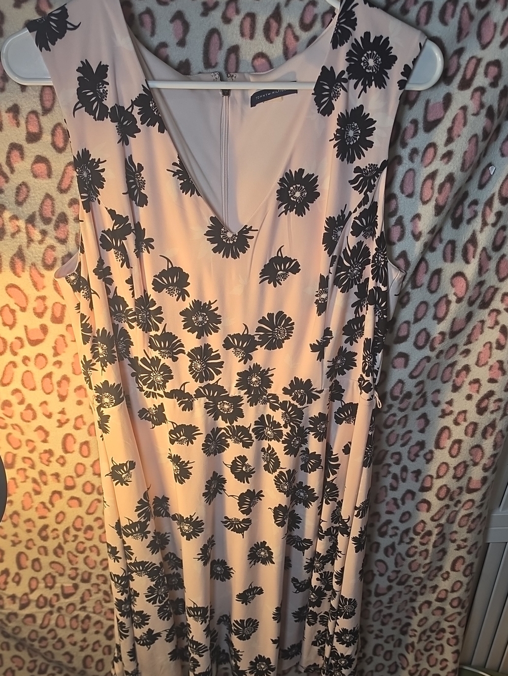 Tommy Hilfiger Blush Pink Midi Dress with Black Floral Print